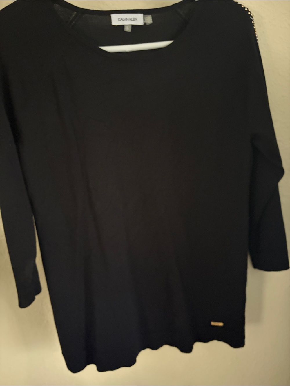 Calvin Klein Black 3/4 Sleeve Top with Studded Shoulders